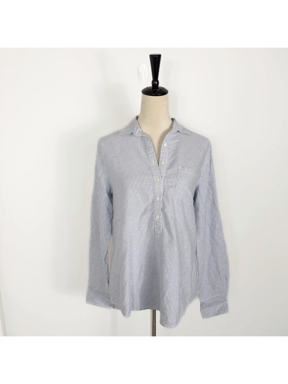 J Crew Womens Blue Stripe Popover Collared Blouse Clean Girl Minimalist Medium